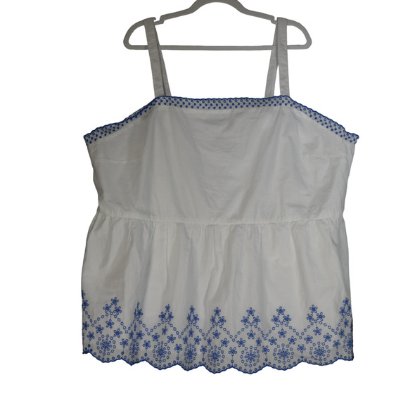 Lane Bryant White Tank Top Womens Size 24 Blue Eyelet Embroidered Baby Doll - Picture 1 of 9